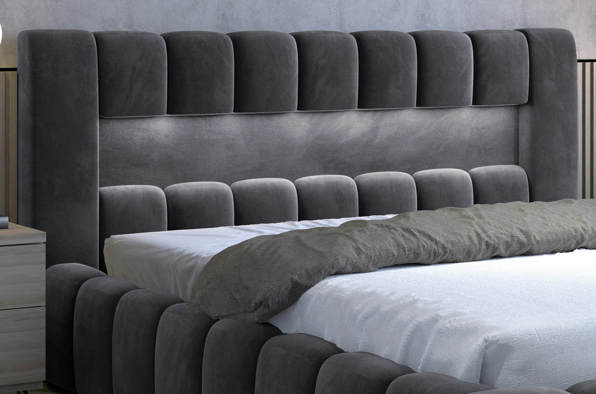 POLSTERBETT 160/200 cm, inkl. Lattenrost, Bettkasten,  in Grau  - Schwarz/Weiß, MODERN, Holz/Kunststoff (160/200cm) - MID.YOU