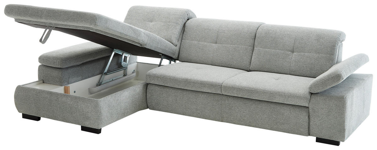 ECKSOFA in Flachgewebe Alufarben  - Schwarz/Alufarben, Design, Textil/Metall (174/297cm) - Beldomo Style