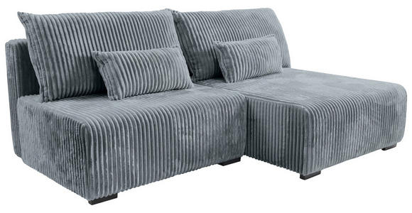 ECKSOFA in Cord Grau  - Schwarz/Grau, MODERN, Holz/Textil (210/145cm) - Carryhome