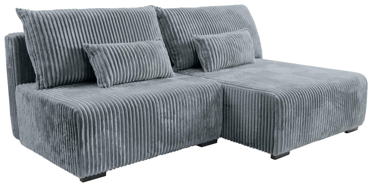 ECKSOFA in Cord Grau  - Schwarz/Grau, Modern, Holz/Textil (210/145cm) - MID.YOU