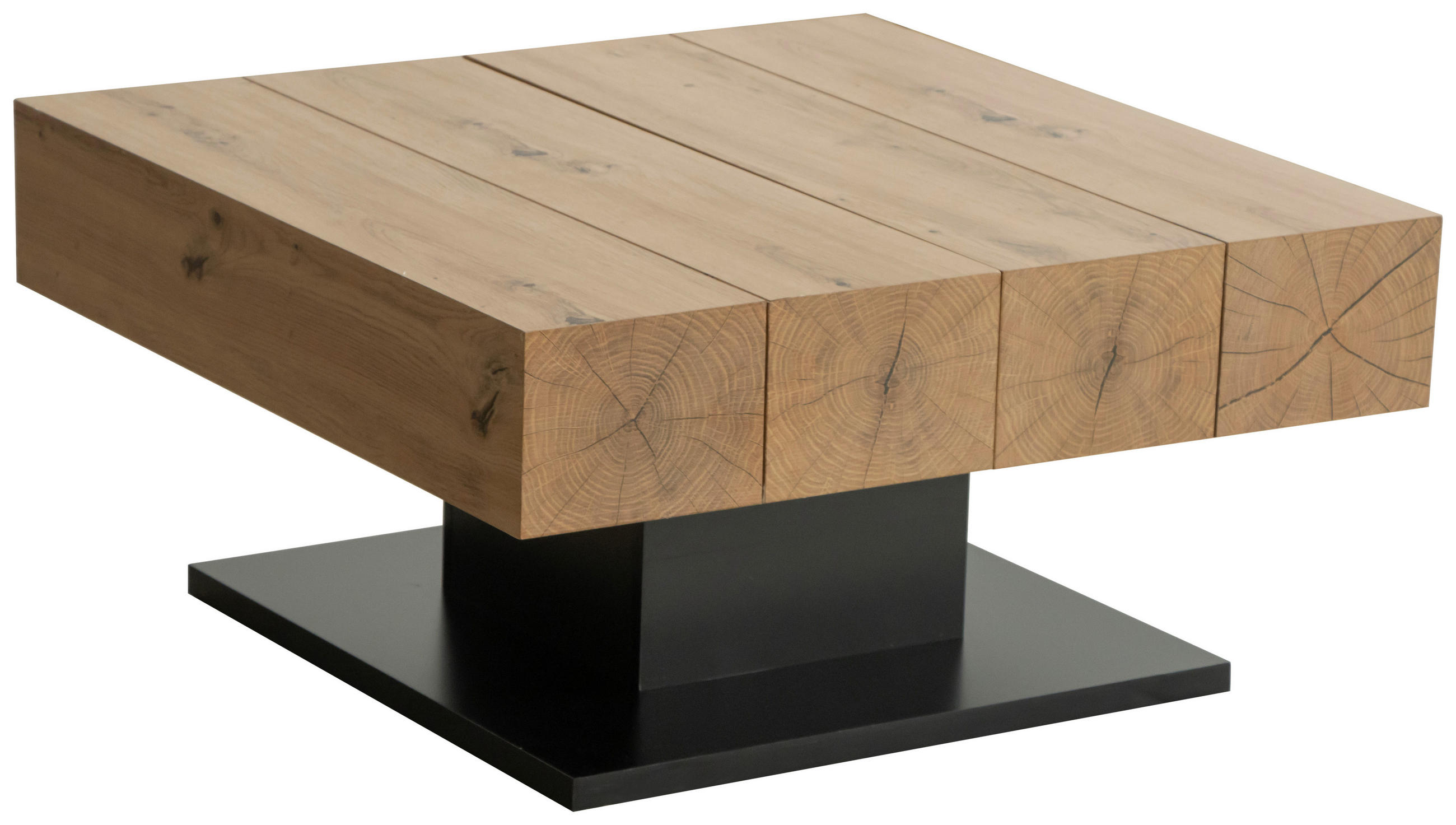 COUCHTISCH 80/80/40 cm quadratisch Schwarz, Eichefarben Stauraum, ausziehbar  - Eichefarben/Schwarz, Design, Holzwerkstoff (80/80/40cm) - Carryhome