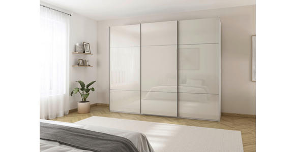 SCHWEBETÜRENSCHRANK 301/223/68 cm 3-türig Weiß, Champagner - Champagner/Alufarben, KONVENTIONELL, Glas/Holzwerkstoff (301/223/68cm) - Novel