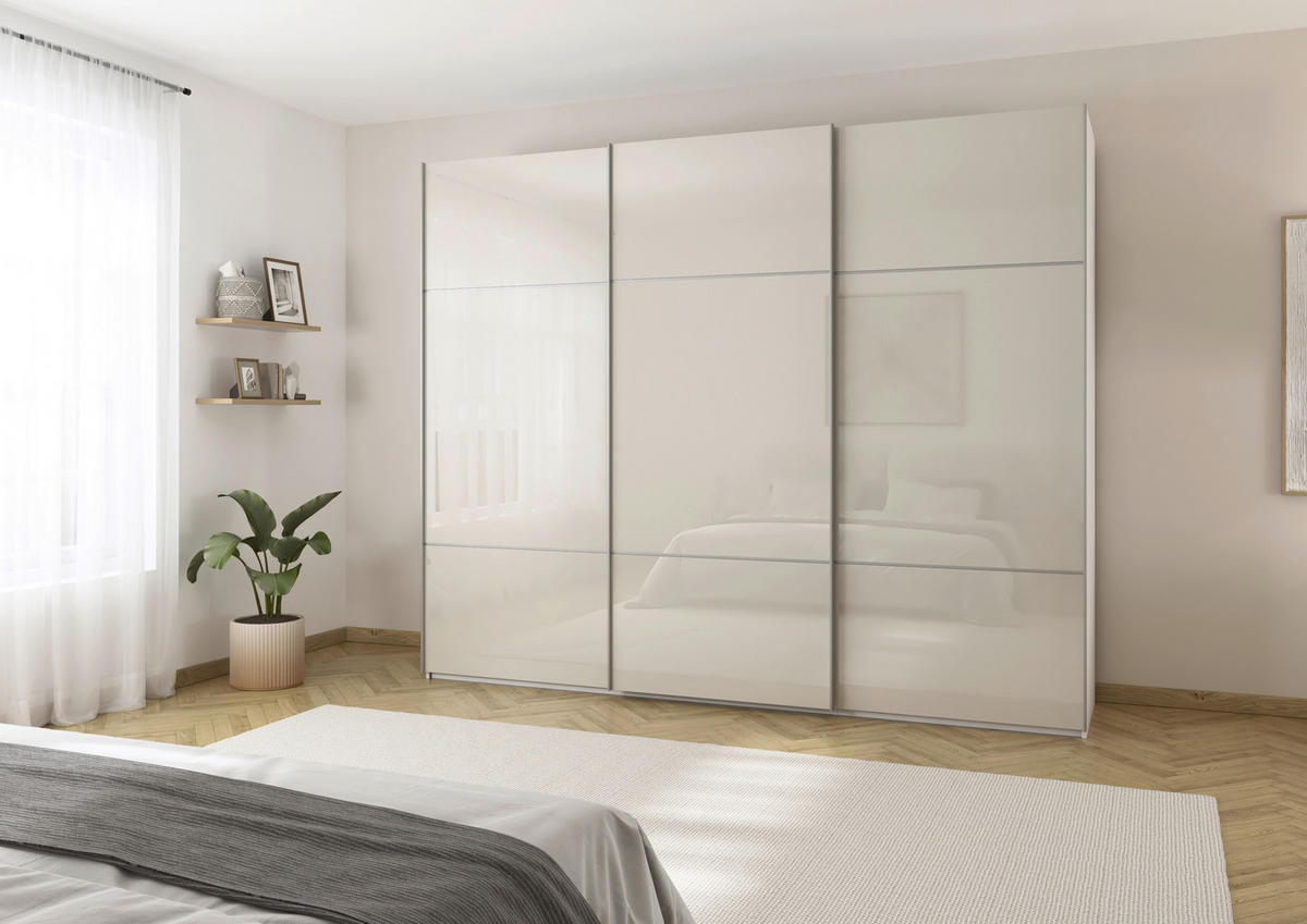 SCHWEBETÜRENSCHRANK in Weiss, Champagner  - Weiss/Champagner, Konventionell, Glas/Holzwerkstoff (242/223/68cm) - Novel
