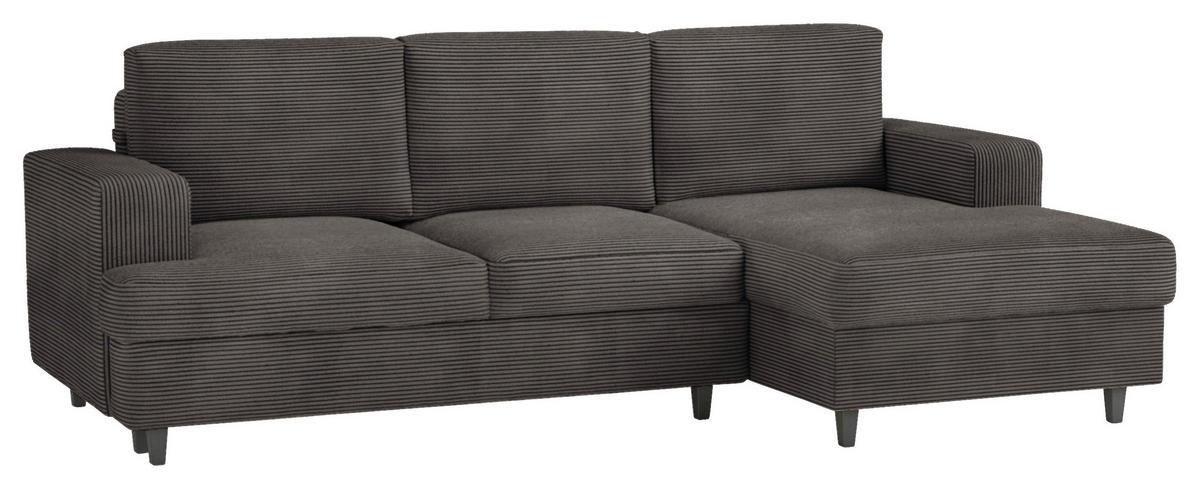 ECKSOFA Taupe Cord, Velours  - Taupe/Schwarz, Design, Holz/Textil (247/140cm) - MID.YOU
