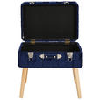 HOCKER Samt, Vliesstoff Kiefer Dunkelblau  - Naturfarben/Dunkelblau, Trend, Holz/Textil (52/47/37cm) - Xora