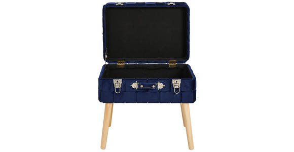 HOCKER Samt, Vliesstoff Kiefer Dunkelblau - Naturfarben/Dunkelblau, Trend, Holz/Textil (52/47/37cm) - Xora