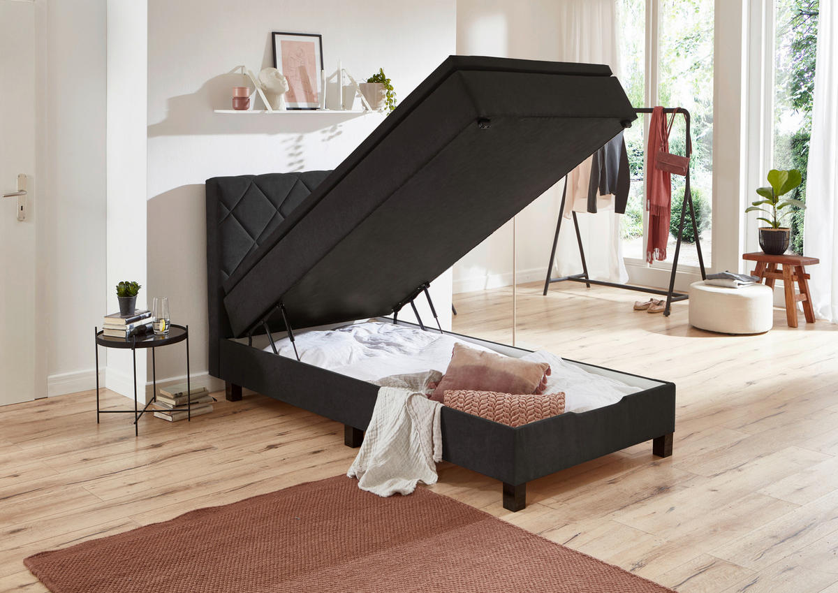BOXSPRINGBETT 100/200 cm  in Schwarz  - Schwarz, Konventionell, Kunststoff/Textil (100/200cm) - Boxxx