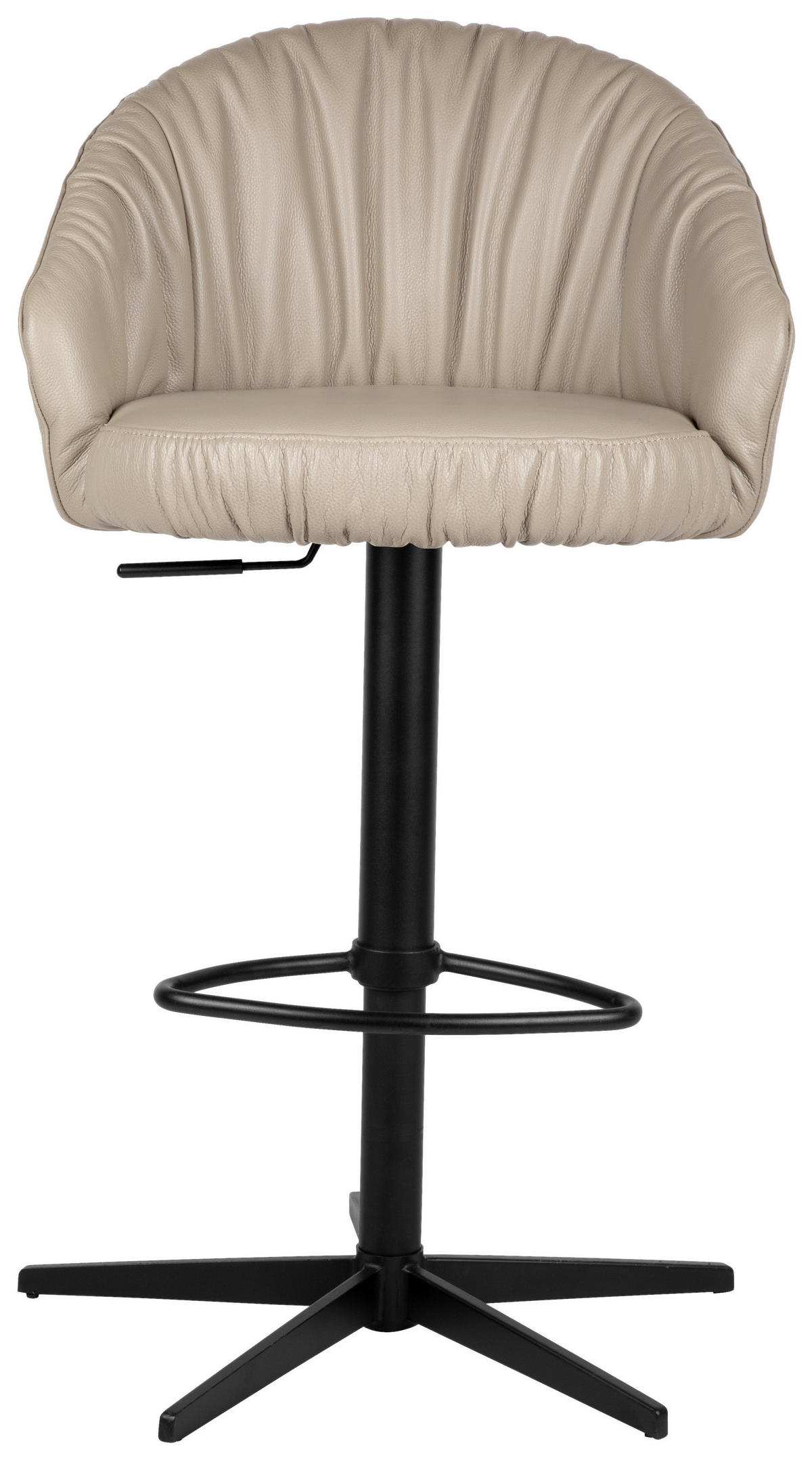 BARHOCKER Echtleder Schwarz, Taupe Eisen Sitzfläche 360° drehbar, inklusive Armlehnen, automatische Rückholfunktion  - Taupe/Schwarz, Design, Leder/Metall (57/96.5-114/58,5cm) - Dieter Knoll