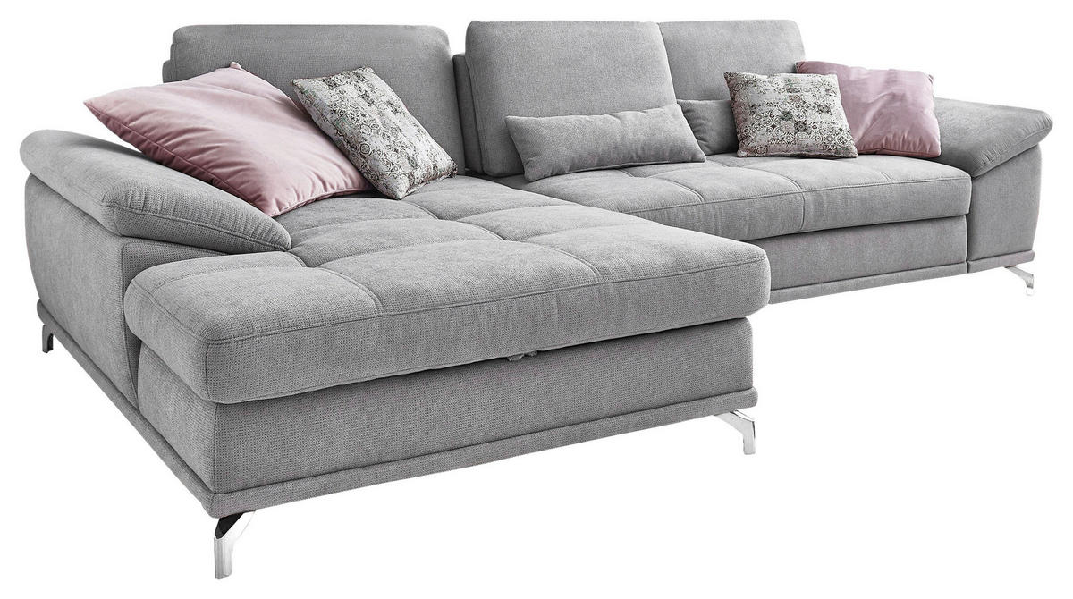 ECKSOFA Silberfarben Flachgewebe Sitztiefenverstellung  - Silberfarben, KONVENTIONELL, Textil/Metall (176/301cm) - Sit & More