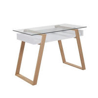 SCHREIBTISCH 110/55/75 cm  in Weiß, Eichefarben  - Eichefarben/Weiß, MODERN, Glas/Holz (110/55/75cm) - Livetastic