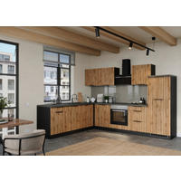 ECKKÜCHE 300/240 cm  Graphitfarben, Eiche Wotan  - Schieferfarben/Eiche Wotan, Basics, Holzwerkstoff/Metall (300/240cm) - Held