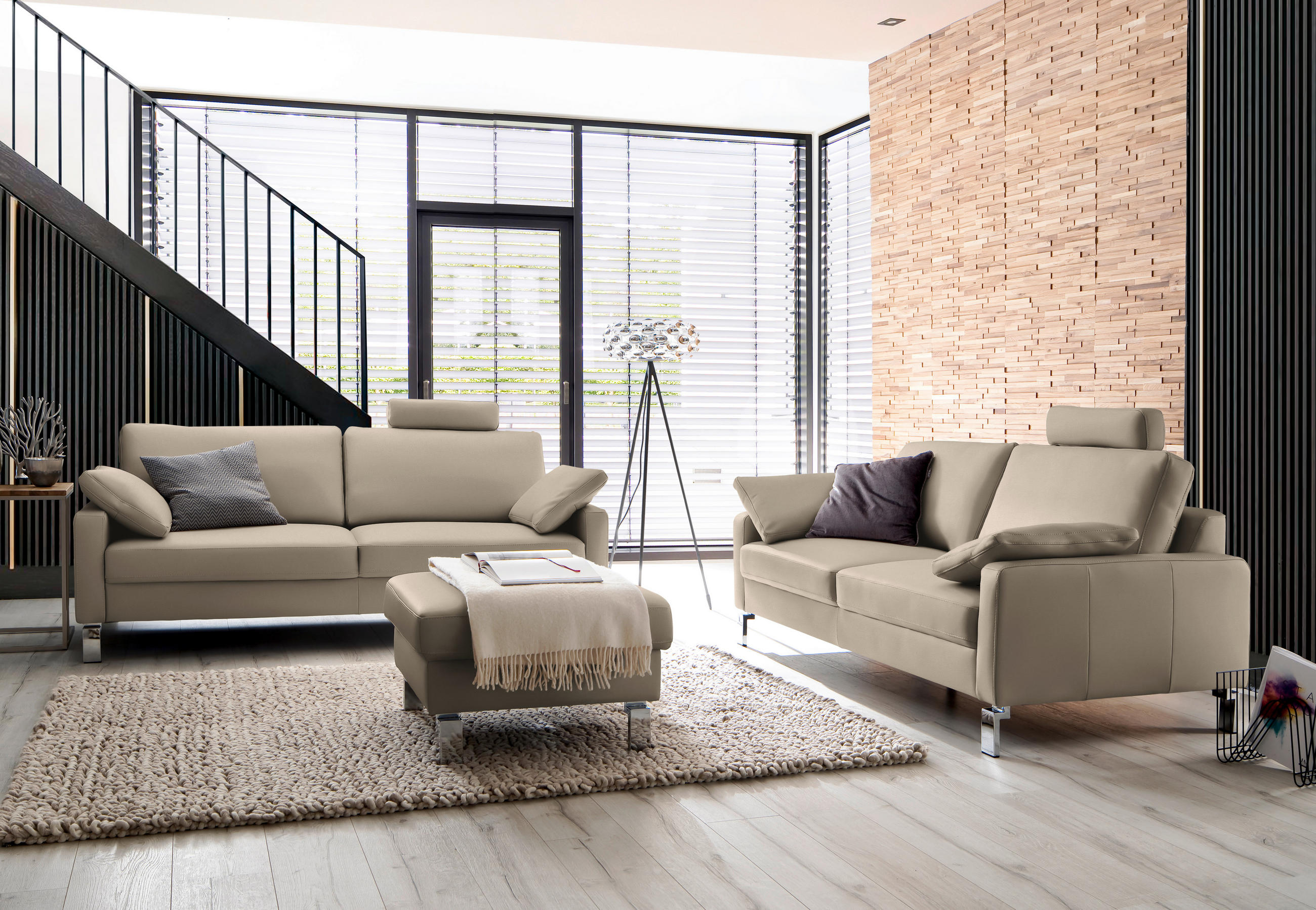 2-SITZER-SOFA in Echtleder Hellbraun  - Chromfarben/Hellbraun, Design, Leder/Metall (184/81/97cm) - Pure Home Lifestyle