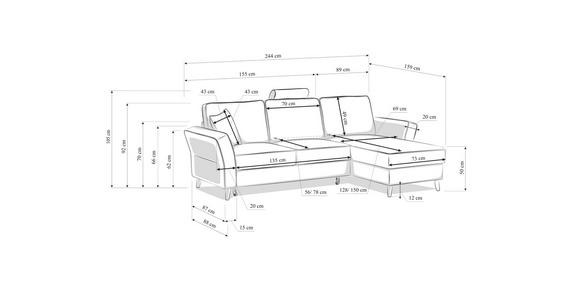 ECKSOFA in Velours Hellgrau  - Hellgrau/Schwarz, KONVENTIONELL, Holz/Textil (244/159cm) - Carryhome