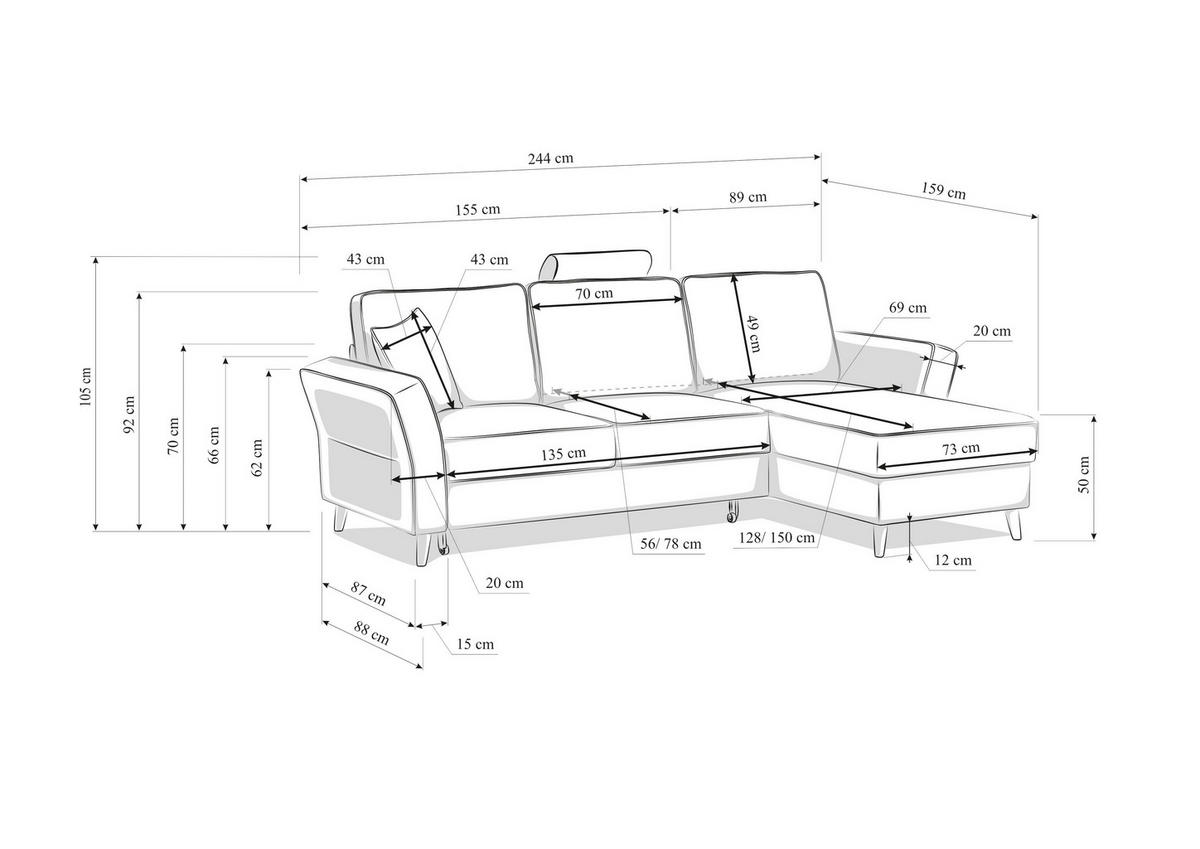 ECKSOFA in Velours Grau  - Schwarz/Grau, Konventionell, Holz/Textil (244/159cm) - Carryhome