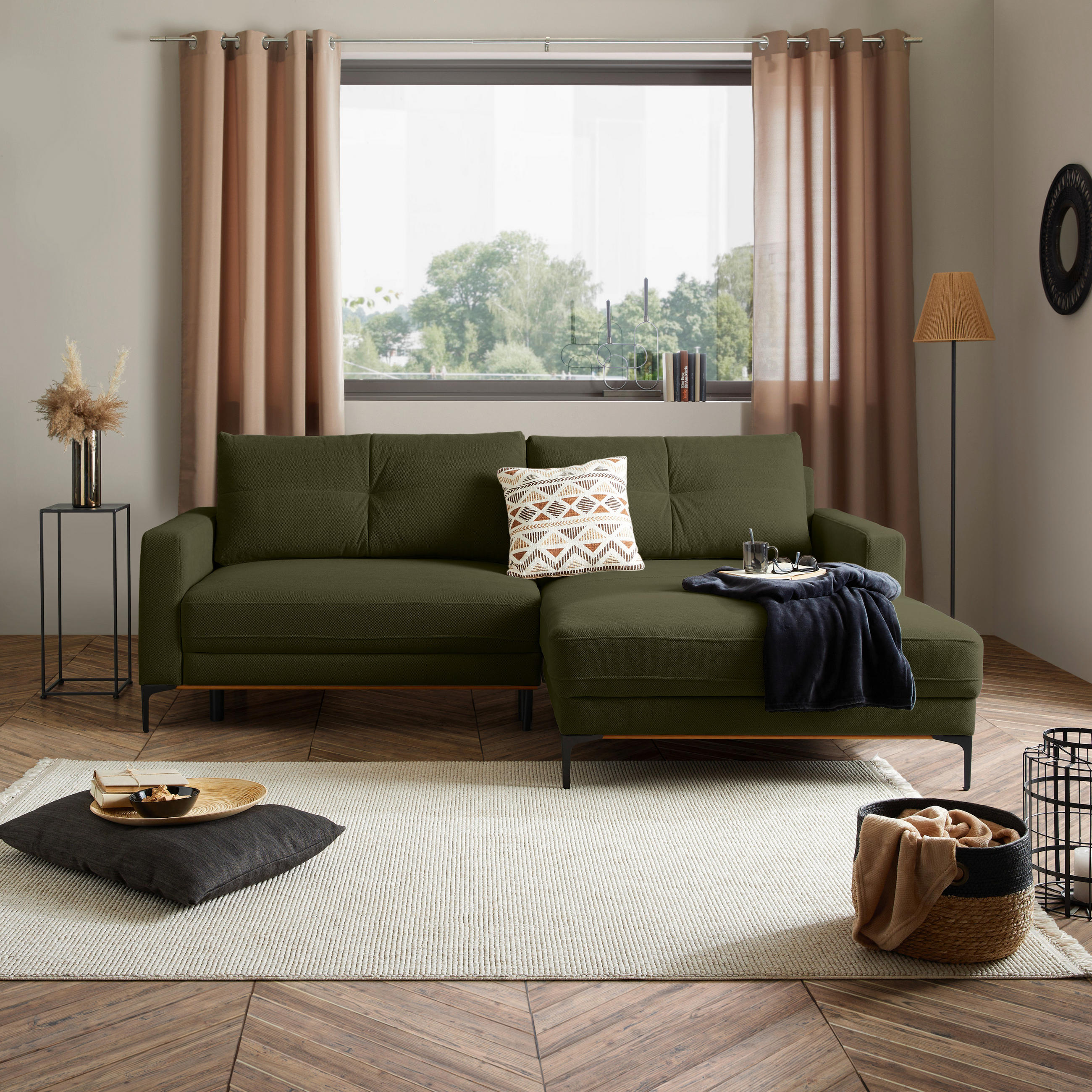 ECKSOFA in Schlammfarben  - Schlammfarben/Schwarz, Modern, Textil/Metall (238/162cm) - Ondega