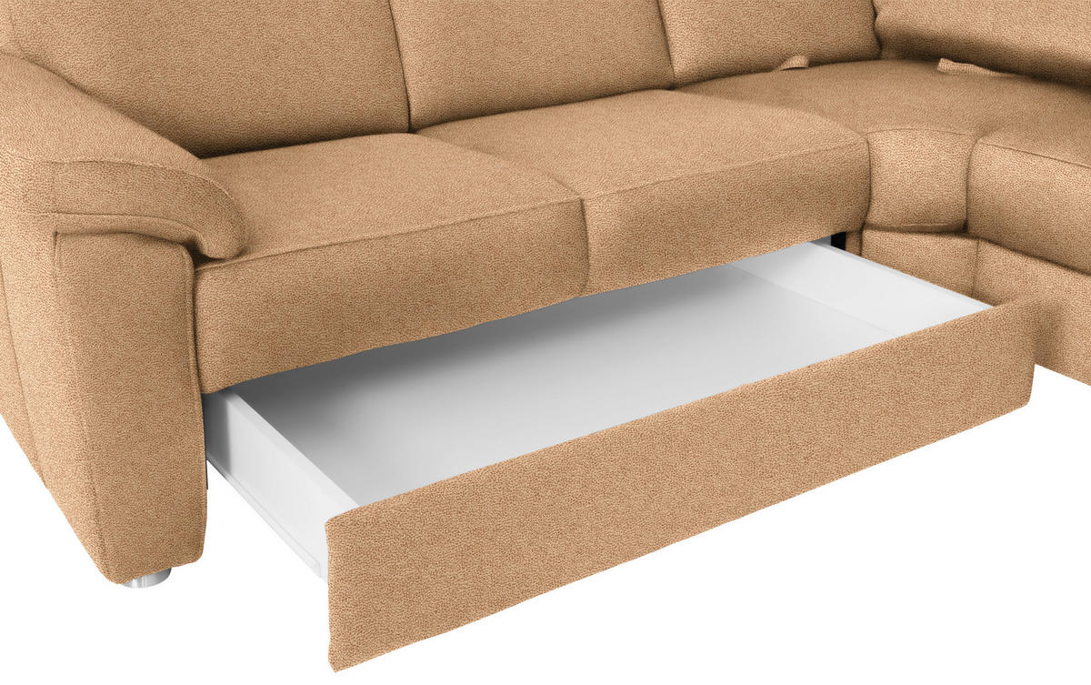 WOHNLANDSCHAFT Hellbraun Flachgewebe  - Chromfarben/Hellbraun, KONVENTIONELL, Textil/Metall (240/336/163cm) - Beldomo System