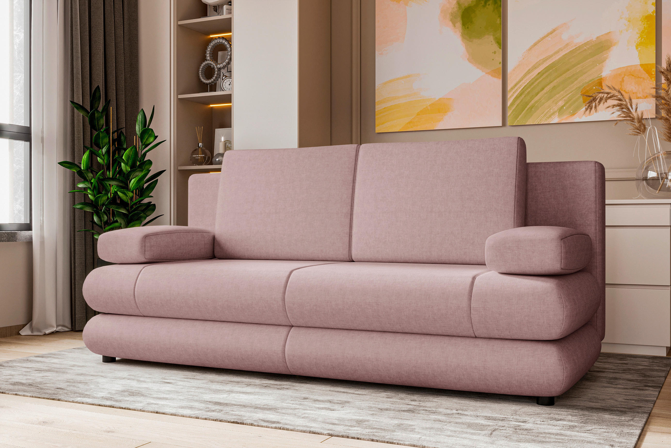 SCHLAFSOFA  mit Liegefunktion, Rücken echt Mikrofaser Rosa  - Schwarz/Rosa, KONVENTIONELL, Kunststoff/Textil (212/93/90cm) - Carryhome