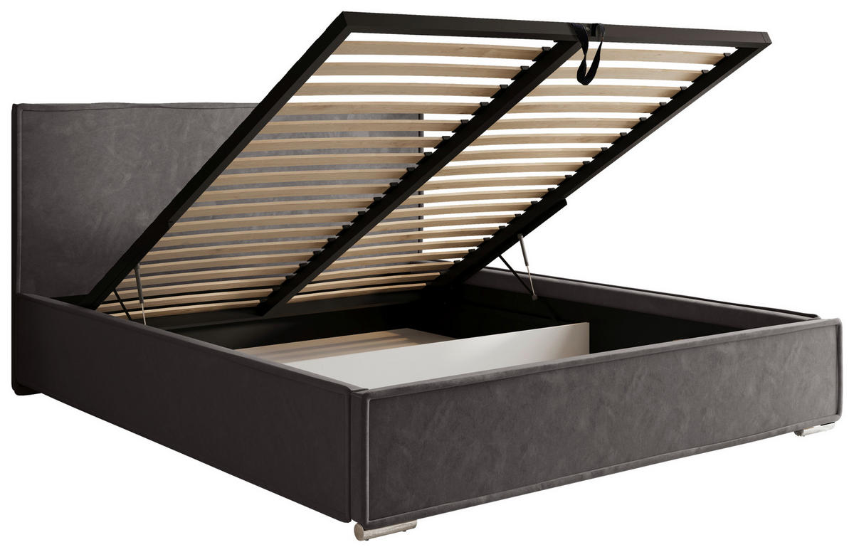 POLSTERBETT 200/200 cm,  in Graphitfarben, gepolstertes Kopfteil, Lattenrost, Bettkasten,  - Chromfarben/Schwarz, MODERN, Holz/Kunststoff (200/200cm) - Chameo