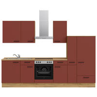 KÜCHENLEERBLOCK 300 cm   in Rot, Eichefarben  - Eichefarben/Rot, MODERN, Holzwerkstoff/Metall (300cm) - Nobilia