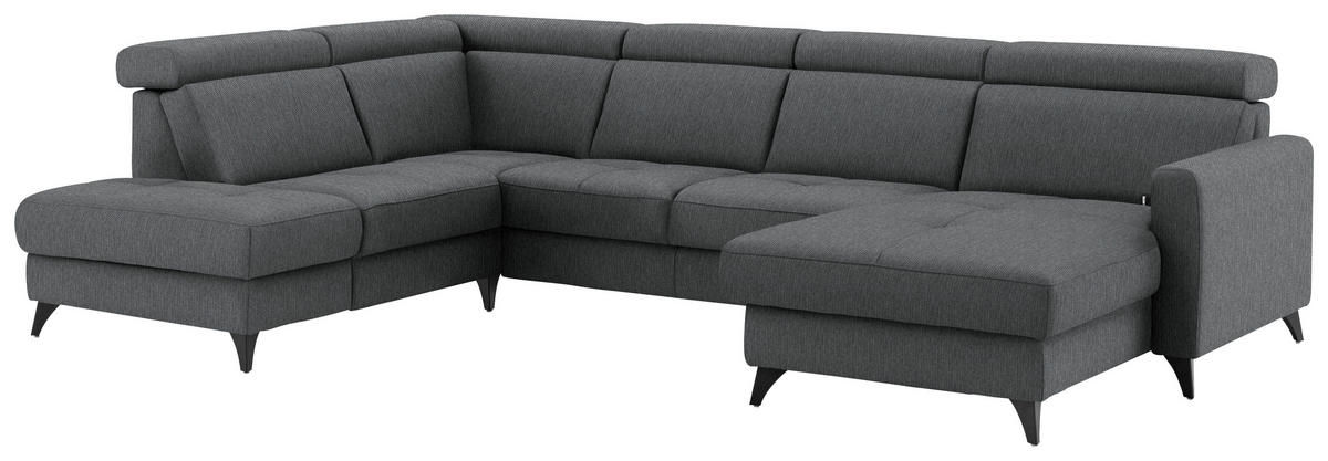 WOHNLANDSCHAFT Flachgewebe Dunkelgrau  - Dunkelgrau/Schwarz, Konventionell, Textil/Metall (215/333/174cm) - Beldomo System