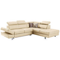 ECKSOFA Lederlook Kombination Echtleder/Lederlook Ecru  - Chromfarben/Ecru, Design, Leder/Textil (265/212cm) - Stylife