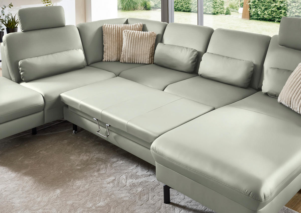 WOHNLANDSCHAFT Beldomo premium in Echtleder Silberfarben  - Silberfarben/Schwarz, KONVENTIONELL, Leder/Metall (224/306/168cm) - Beldomo Premium
