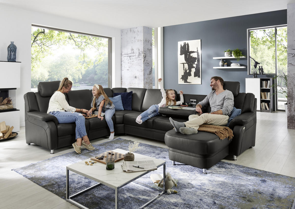 WOHNLANDSCHAFT in Echtleder Anthrazit  - Anthrazit/Alufarben, Konventionell, Leder/Metall (239/329/165cm) - Beldomo Premium