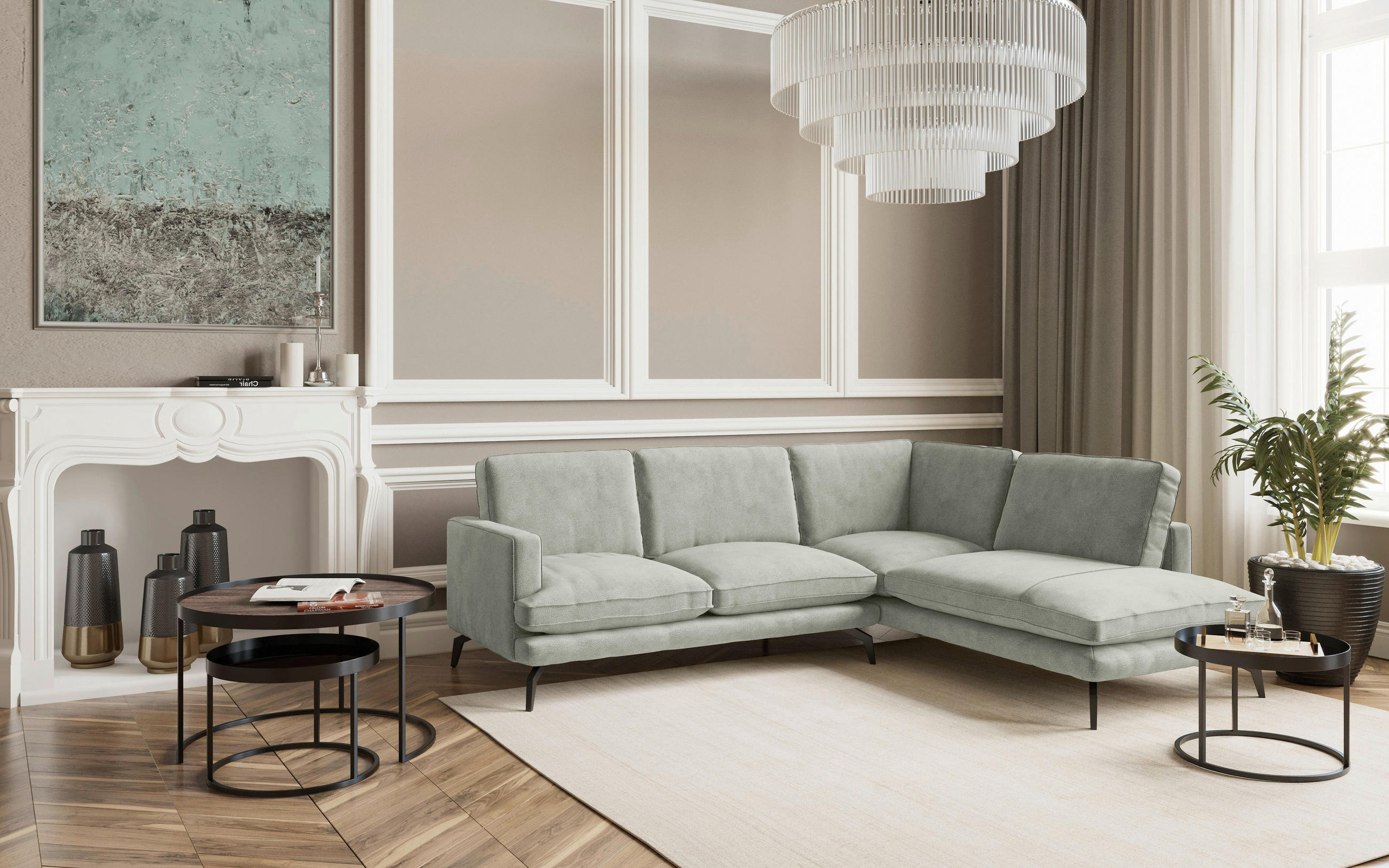 HÖRNSOFFA i flatväv ljusgrå  - ljusgrå/ljusbrun, Design, metall/textil (250/202cm) - Livetastic