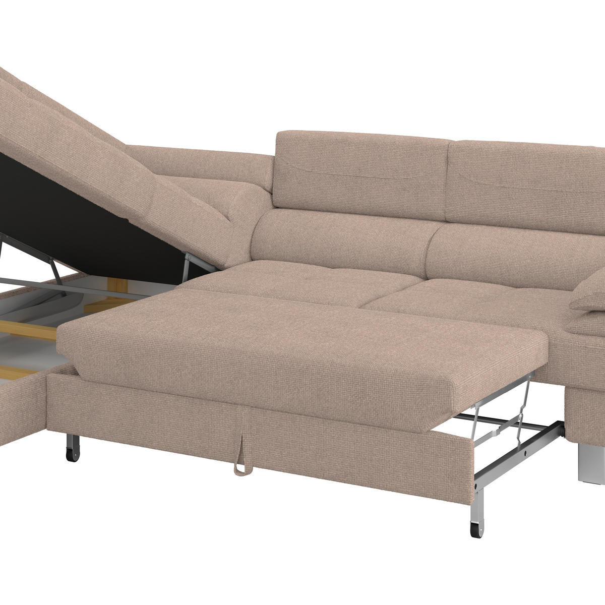 ECKSOFA in Drell Beige  - Beige, Modern, Textil/Metall (230/270cm) - MID.YOU