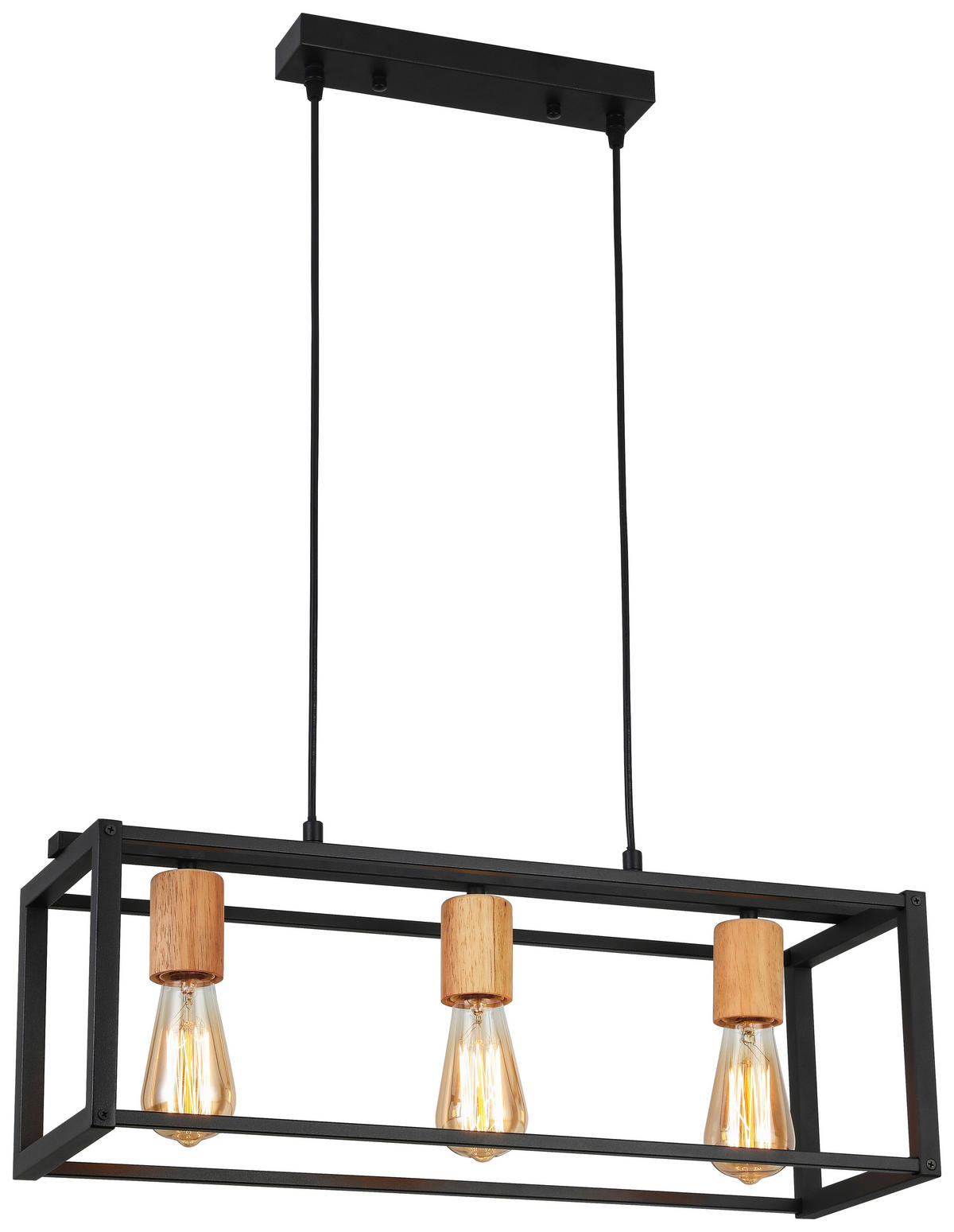 HÄNGELEUCHTE 60/20/120 cm   - Schwarz/Naturfarben, MODERN, Holz/Metall (60/20/120cm) - Bessagi Home