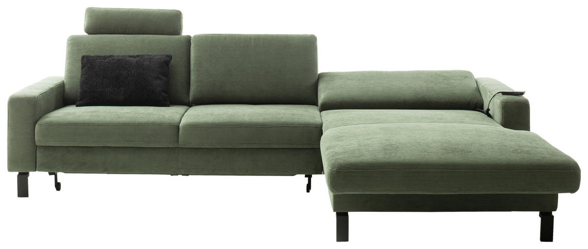 ECKSOFA in Cord Olivgrün  - Schwarz/Olivgrün, Design, Textil/Metall (298/185cm) - Pure Home Lifestyle