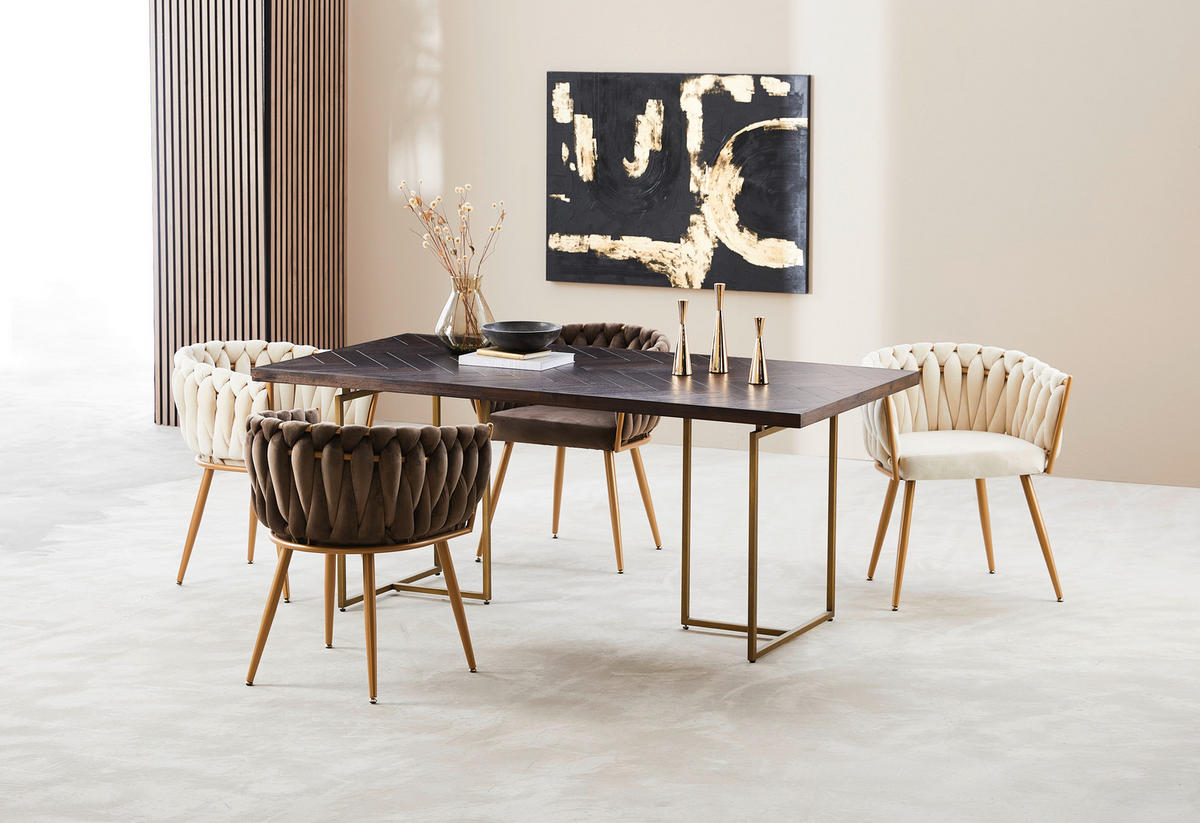 STOLIČKA S PODRÚČKAMI, zamat, hnedá - hnedá/zlatá, Lifestyle, kov/textil (60/78/55cm) - Ambia Home