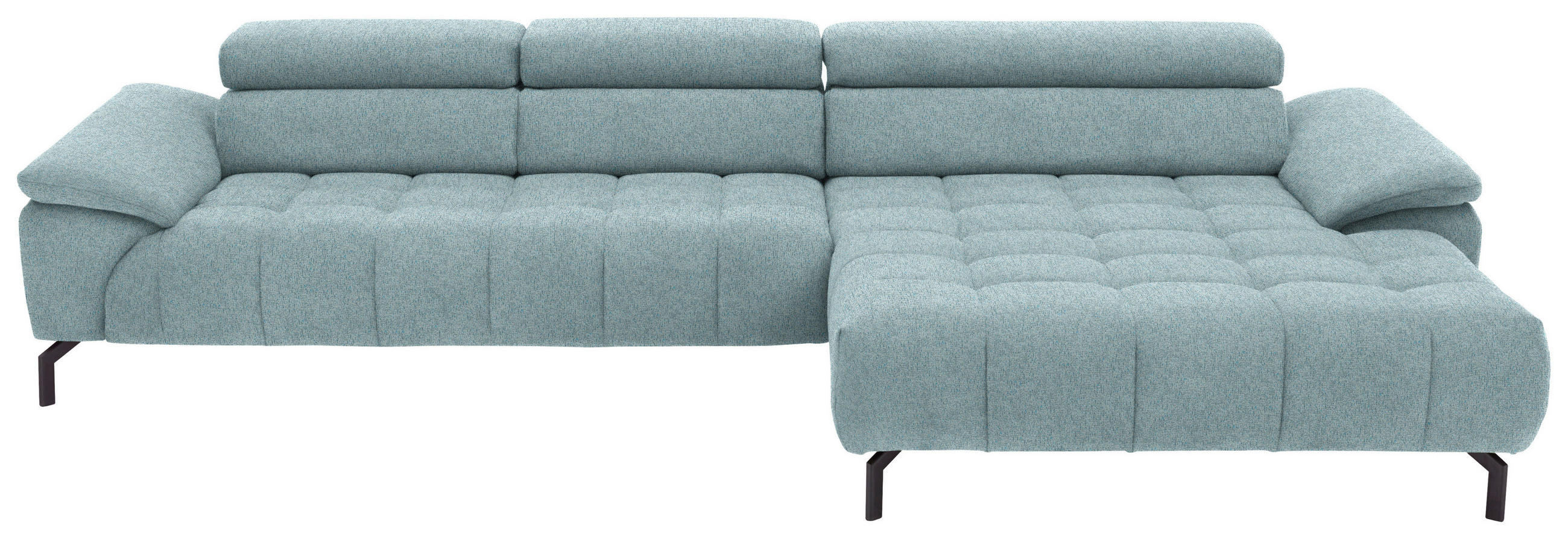 ECKSOFA in Chenille Hellblau  - Schwarz/Hellblau, Design, Textil/Metall (329/190cm) - Beldomo Style