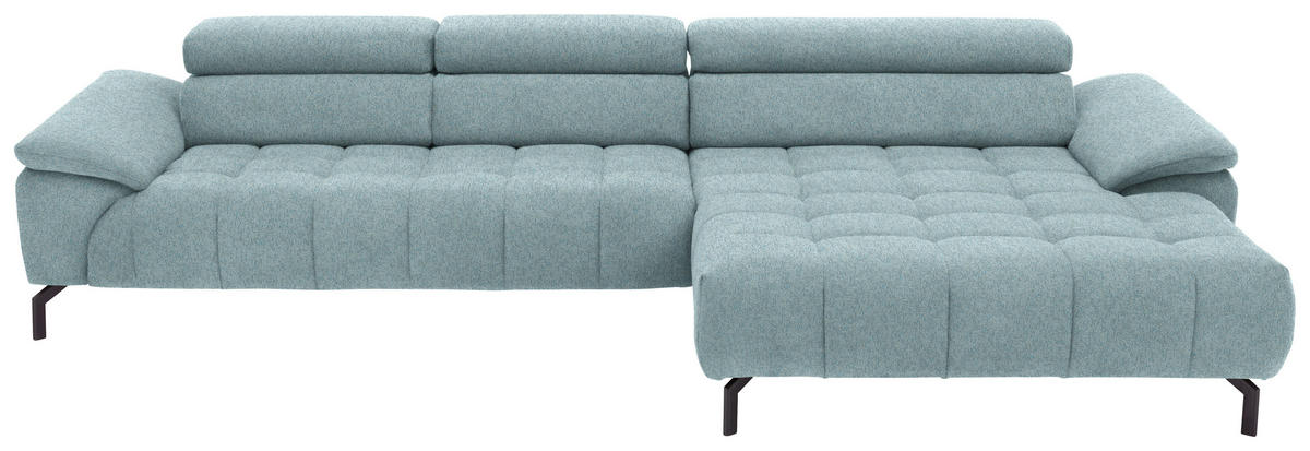 ECKSOFA in Chenille Hellblau  - Schwarz/Hellblau, Design, Textil/Metall (329/190cm) - Beldomo Style