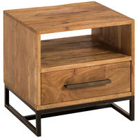 NACHTSCHRANK 40/40/35 cm Akazie massiv, vollmassiv  - Schwarz/Akaziefarben, Design, Holz/Metall (40/40/35cm) - home24