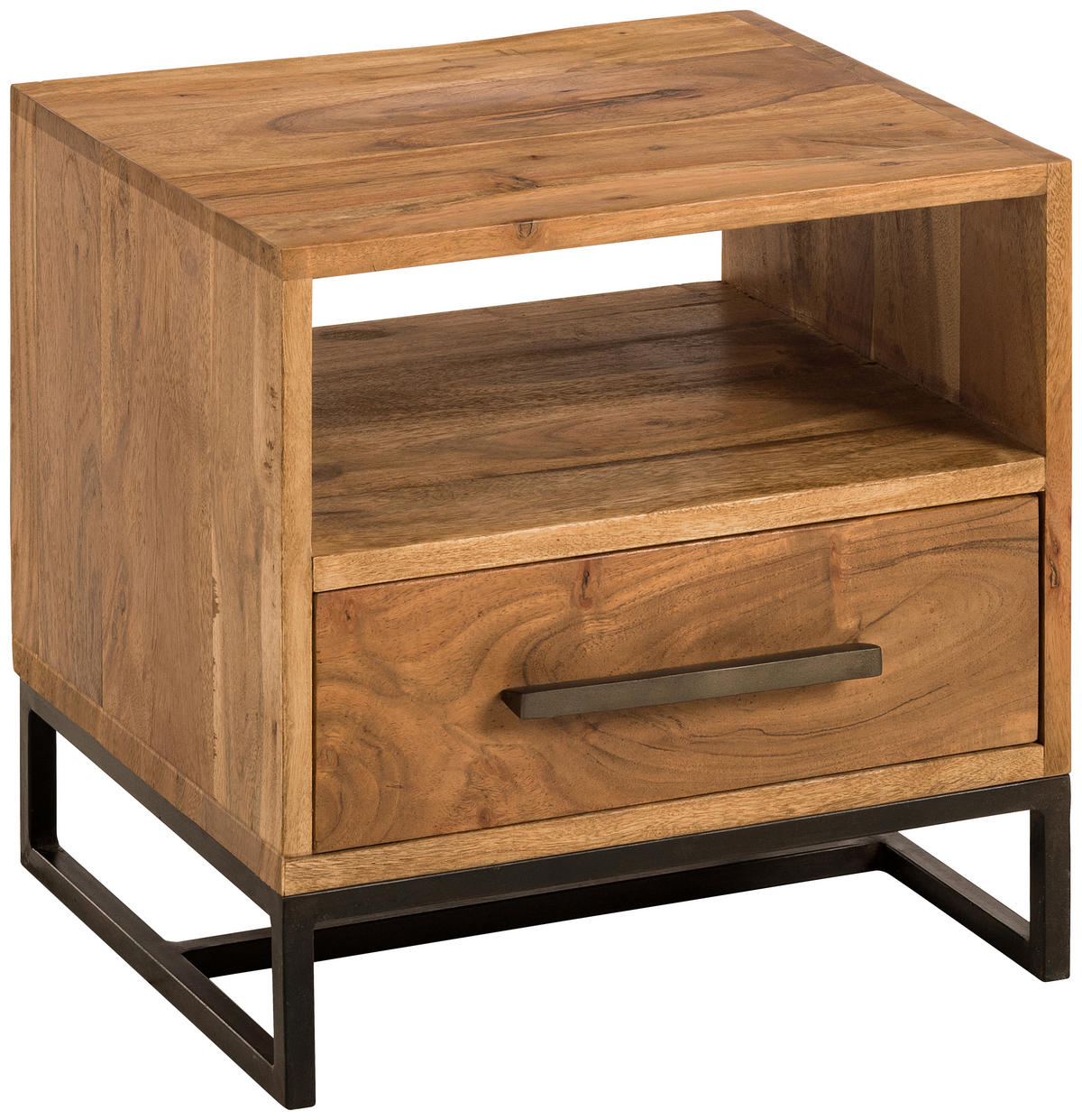 NACHTSCHRANK 40/40/35 cm Akazie massiv, vollmassiv  - Schwarz/Akaziefarben, Design, Holz/Metall (40/40/35cm) - home24
