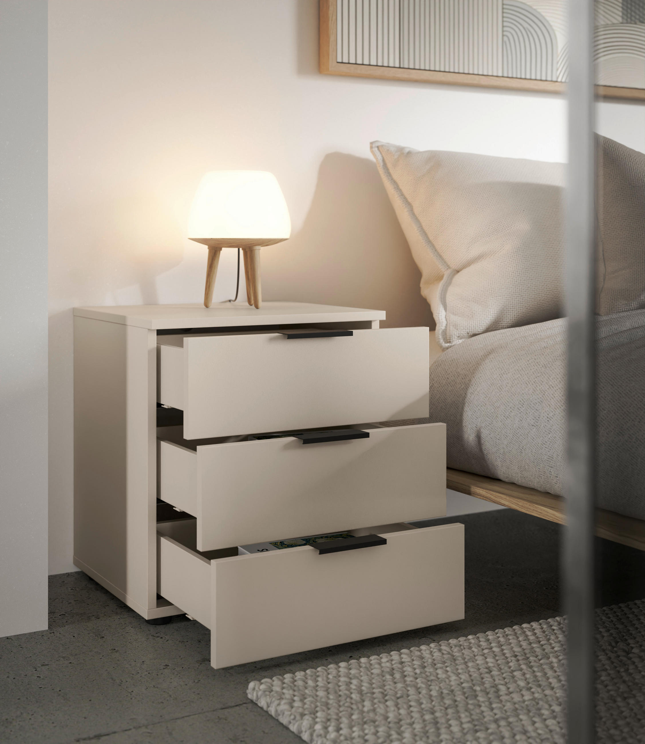 NACHTSCHRANK 45/61/40 cm  - Kaschmir/Schwarz, Basics, Holzwerkstoff/Kunststoff (45/61/40cm) - Carryhome