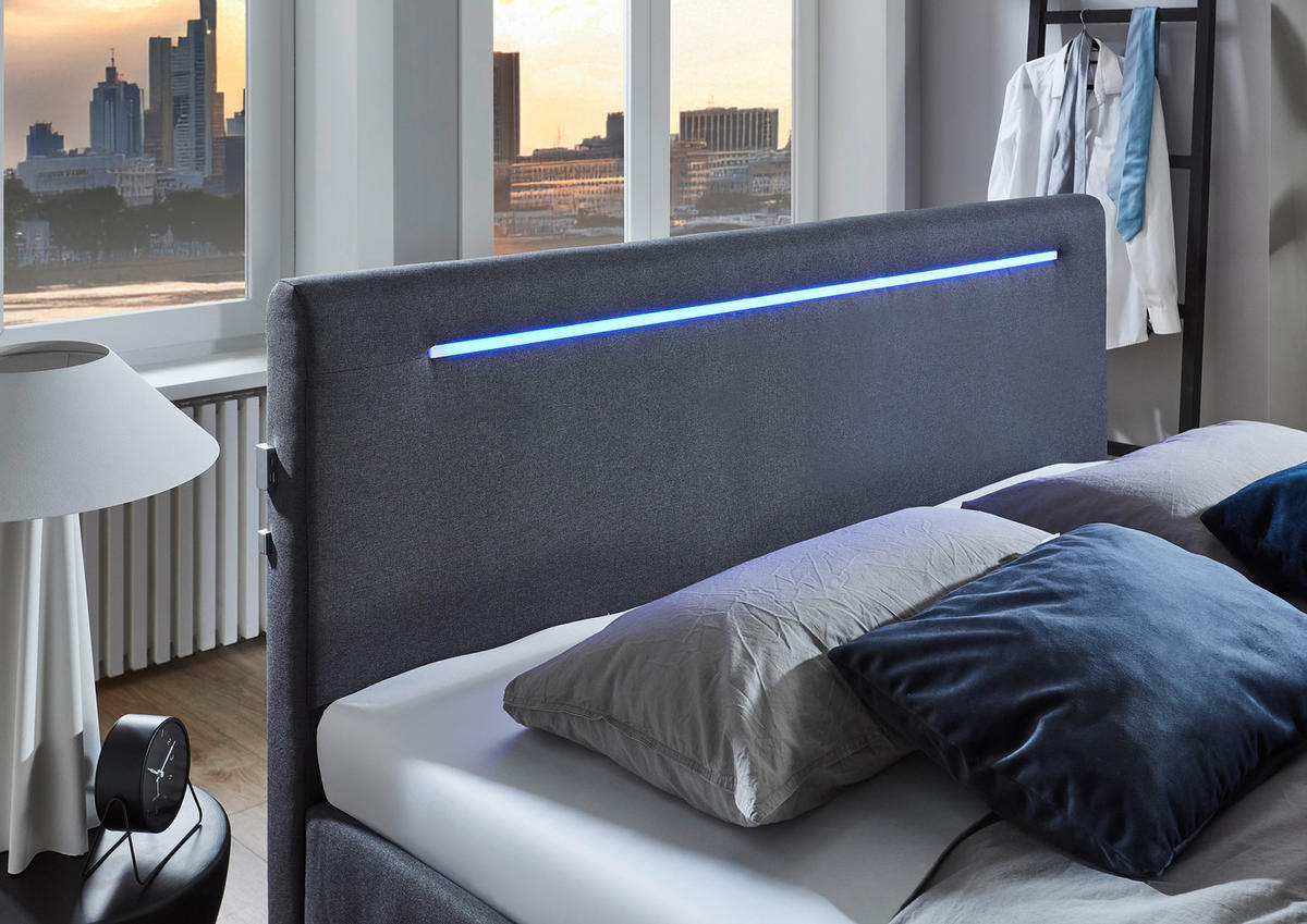 POLSTERBETT 180/200 cm,  in Anthrazit, Beleuchtung,  - Anthrazit/Silberfarben, Design, Kunststoff/Textil (180/200cm) - Boxxx