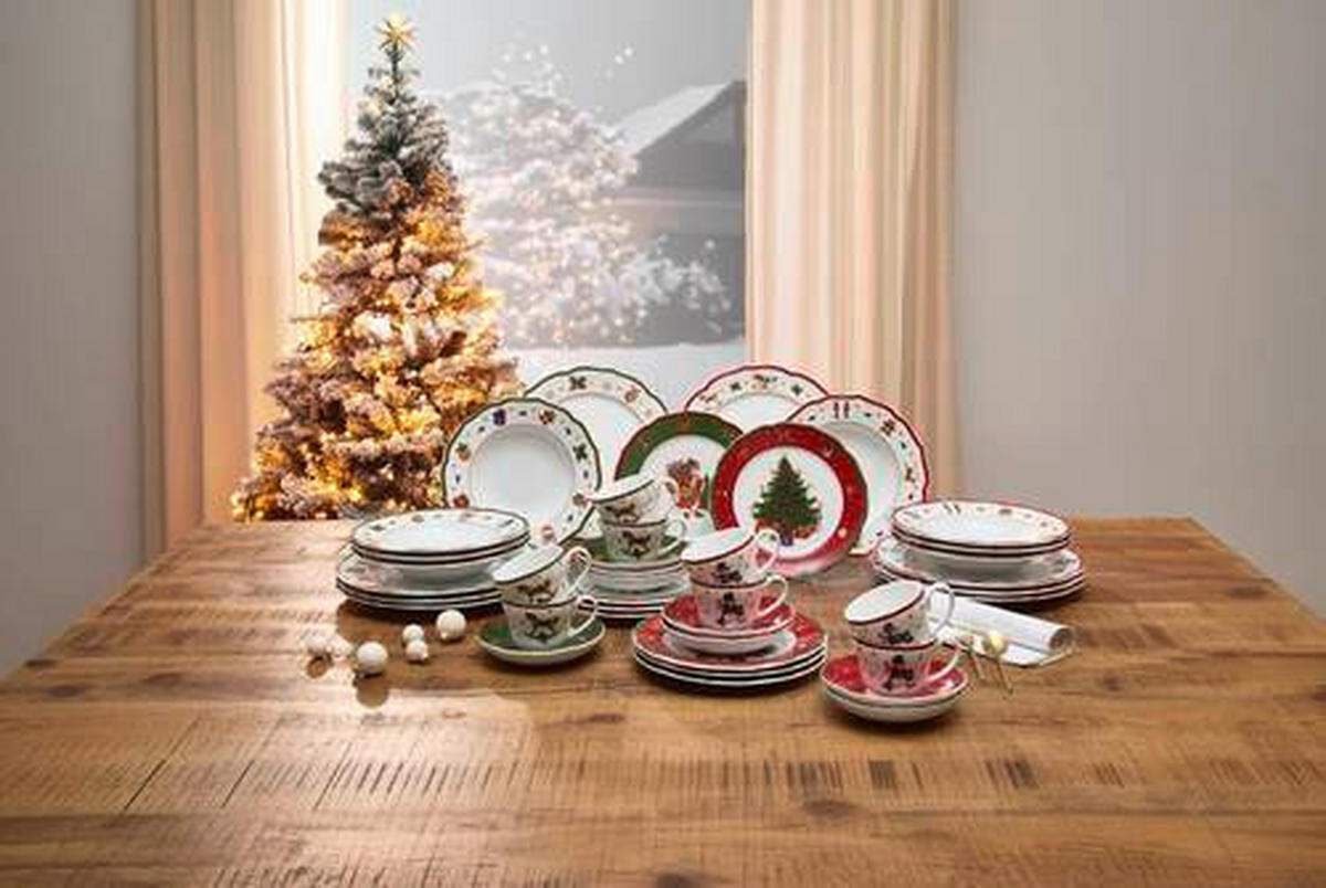 ÉTKÉSZLET 8 részes  - piros/fehér, Konventionell, kerámia - X-Mas