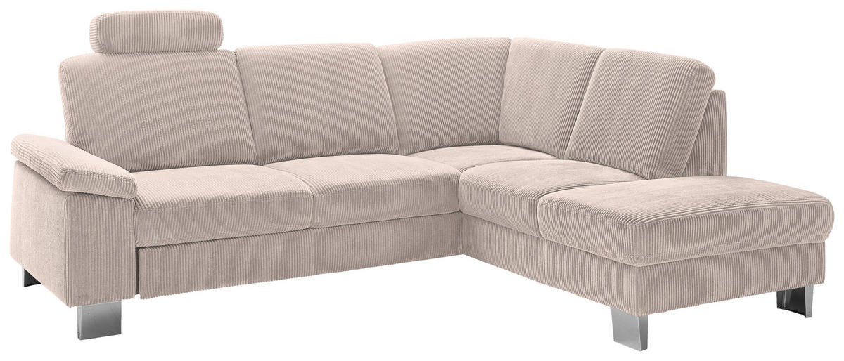 ECKSOFA in Cord Hellbraun  - Hellbraun/Edelstahlfarben, Konventionell, Textil/Metall (248/200cm) - Beldomo System