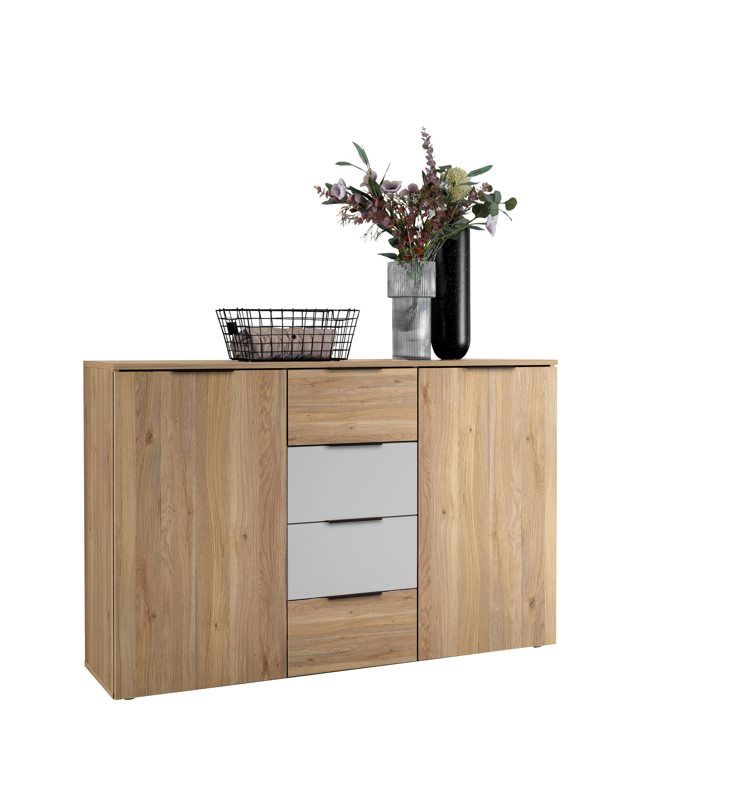 SIDEBOARD  in 135/89/40 cm  - Eichefarben/Schwarz, KONVENTIONELL, Holzwerkstoff/Kunststoff (135/89/40cm) - Boxxx