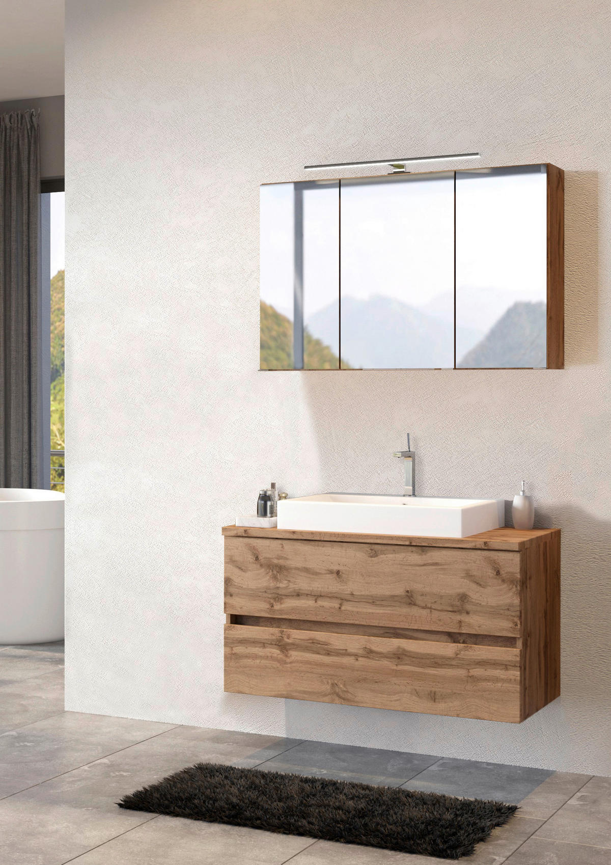 BADEZIMMER  in 100 cm  - Eiche Wotan/Weiß, MODERN, Keramik/Holzwerkstoff (100cm) - Held