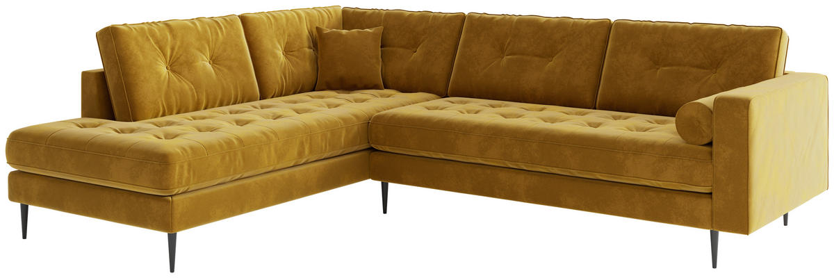 ECKSOFA in Flachgewebe Senfgelb  259/205 cm  - Edelstahlfarben/Gelb, Design, Textil/Metall (259/205cm) - Livetastic