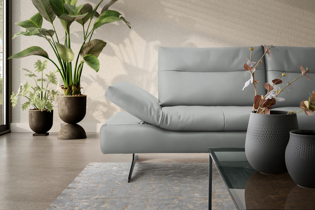 ECKSOFA in Echtleder Grau  - Schwarz/Grau, Modern, Leder/Metall (342/158cm) - Chilliano