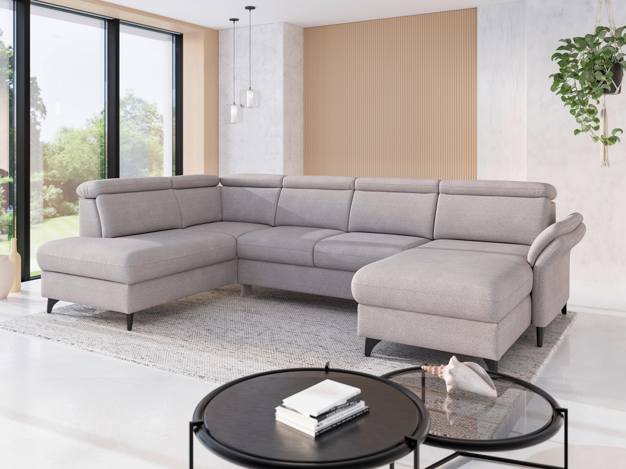 WOHNLANDSCHAFT GLENDALE E Silberfarben Chenille  - Silberfarben/Schwarz, KONVENTIONELL, Textil/Metall (193/321/166cm) - Sit & More