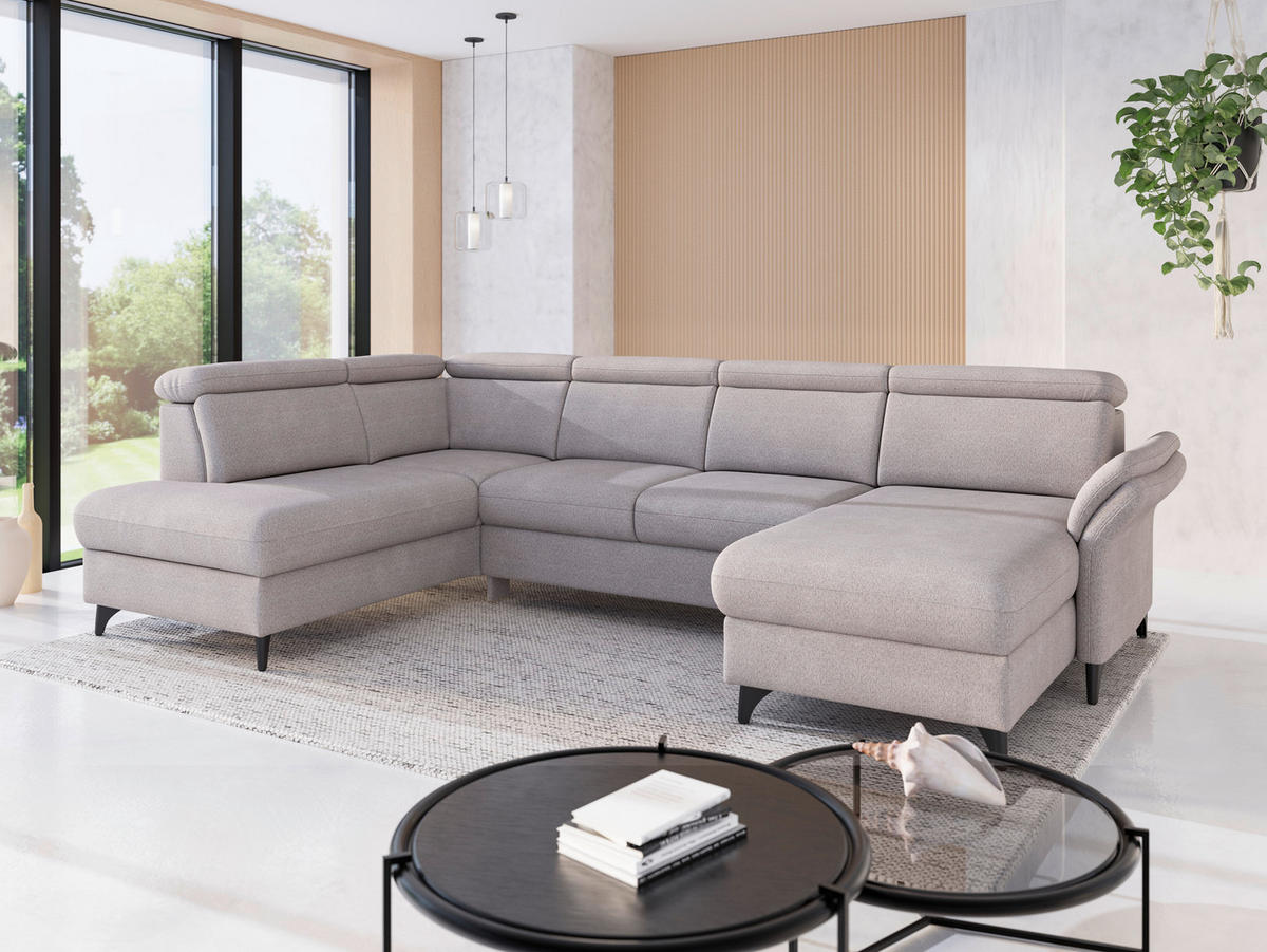 WOHNLANDSCHAFT GLENDALE E Silberfarben Chenille  - Silberfarben/Schwarz, KONVENTIONELL, Textil/Metall (193/321/166cm) - Sit & More