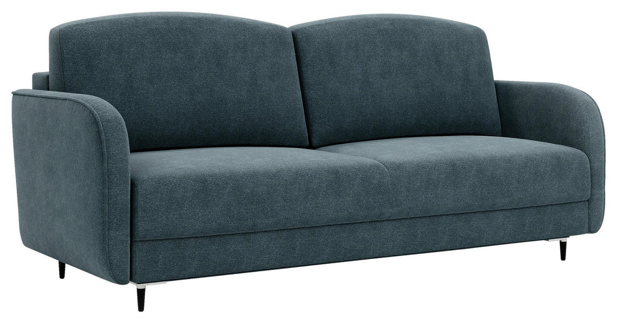 SCHLAFSOFA Chenille Dunkelblau  inkl. Rückenkissen, Bettkasten, Schlaffunktion, Rücken echt  - Schwarz/Dunkelblau, KONVENTIONELL, Textil/Metall (215/95/85cm) - Milino