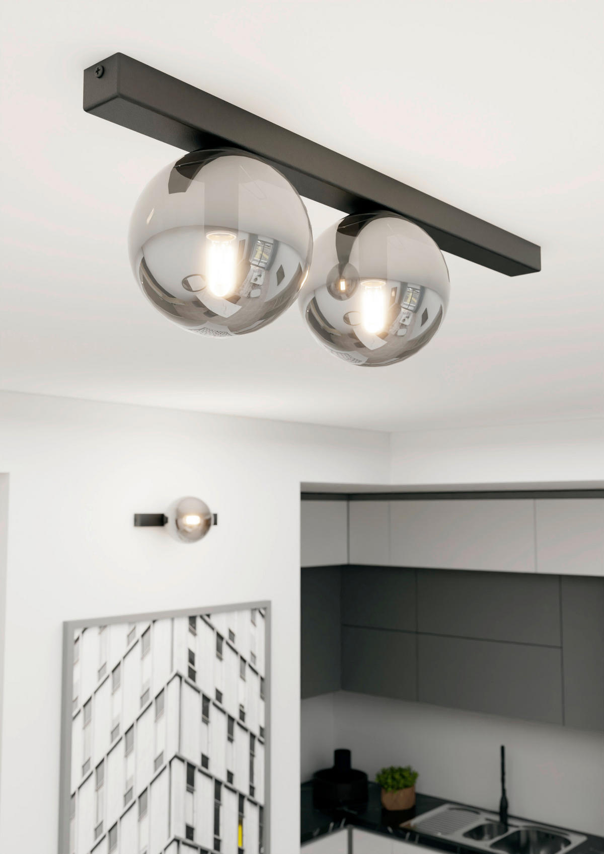 DECKENLEUCHTE 60/14/17 cm  - Schwarz, KONVENTIONELL, Glas/Metall (60/14/17cm)