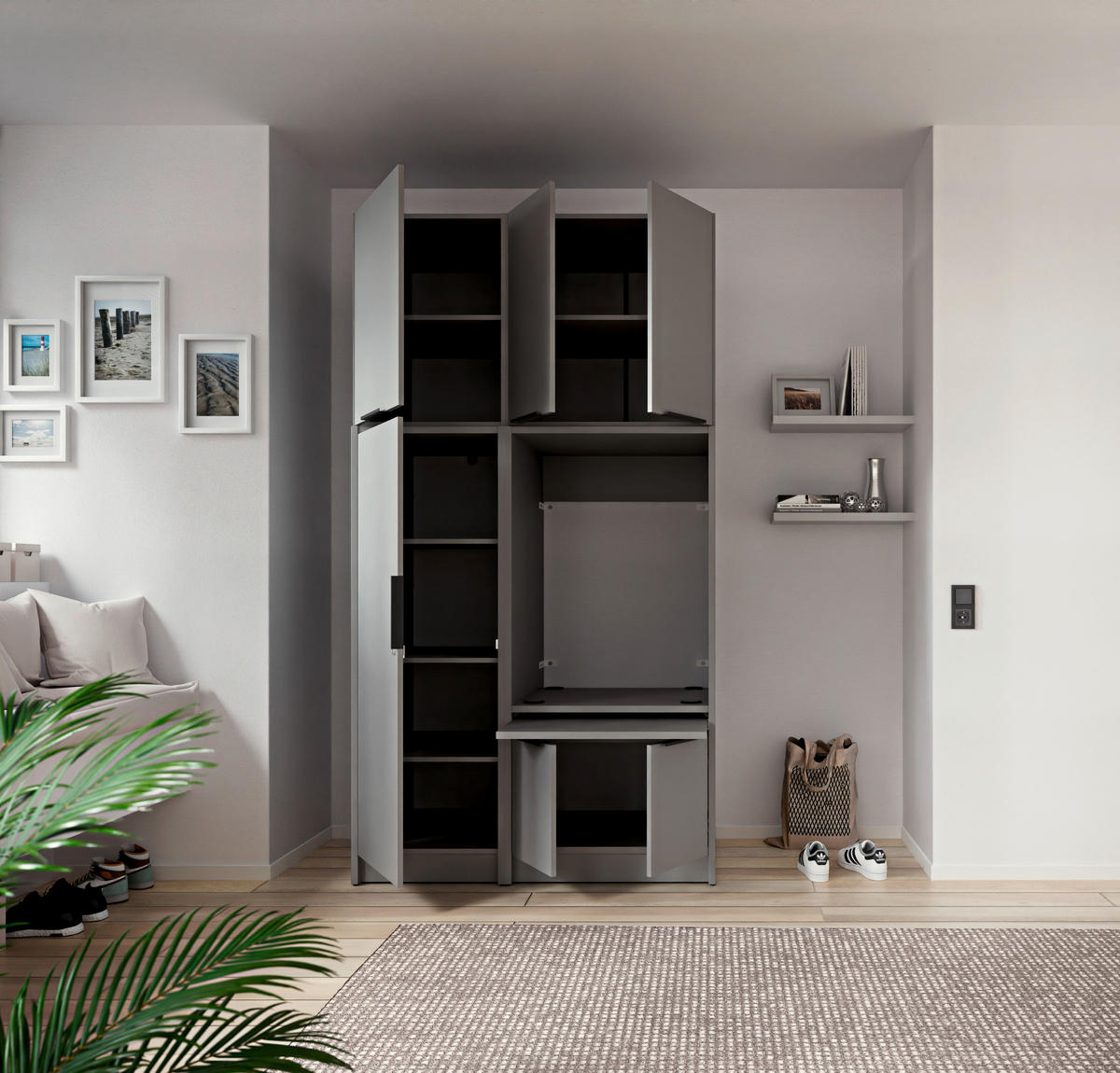 MEHRZWECKSCHRANK 50/150/68 cm  - Schwarz/Grau, Basics, Holzwerkstoff/Kunststoff (50/150/68cm) - MID.YOU