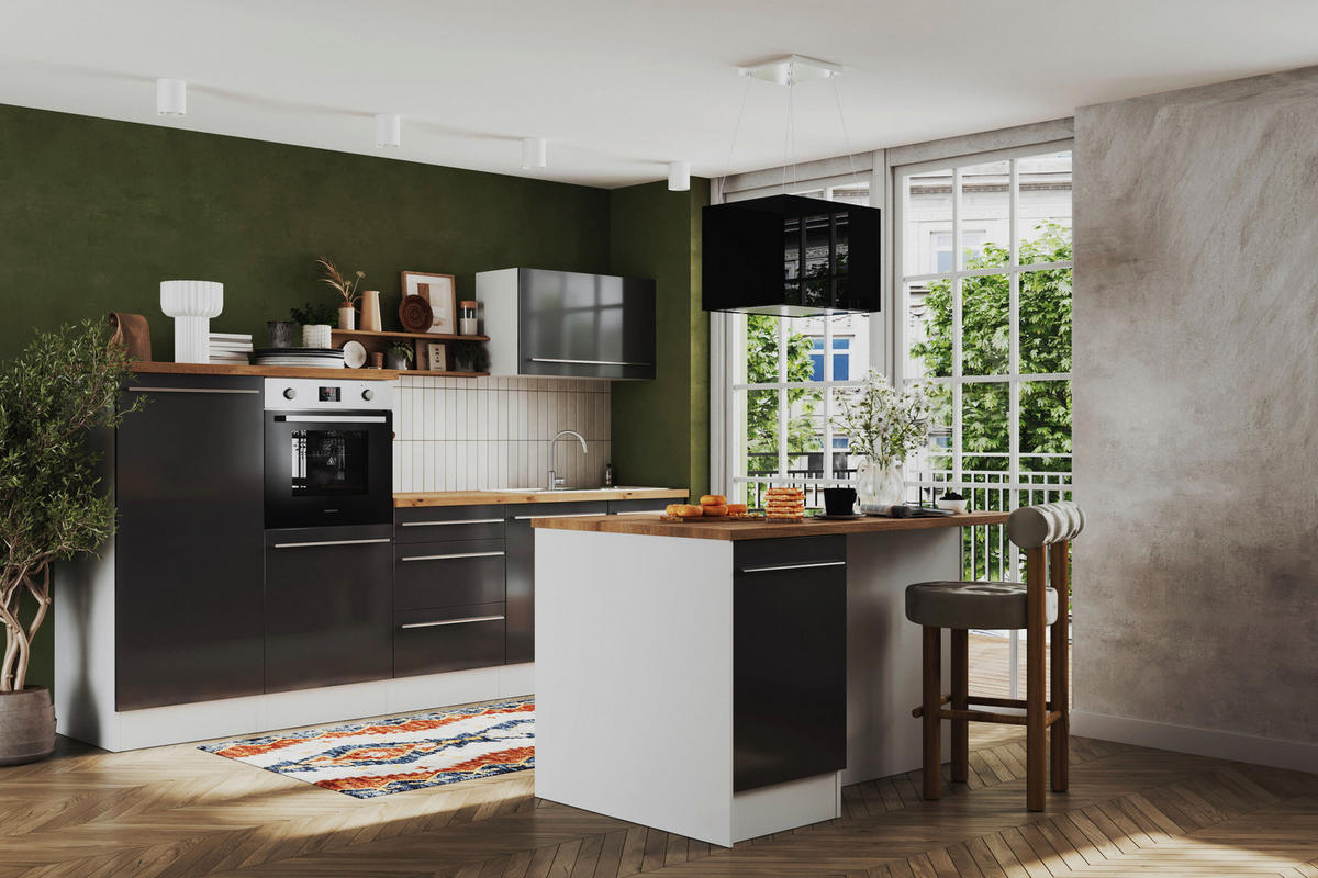 MODULKÖK 290-150 cm   i grå högglans  - stålfärgad/vit, Design, trämaterial/plast (290-150cm) - Respekta